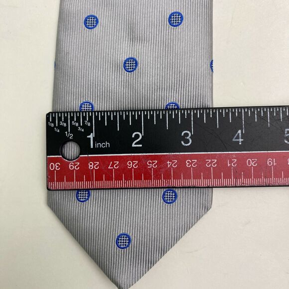 Thomas Pink Silk Tie Mens Gray Blue Polka Dot Classic Woven England Business - Picture 12 of 12